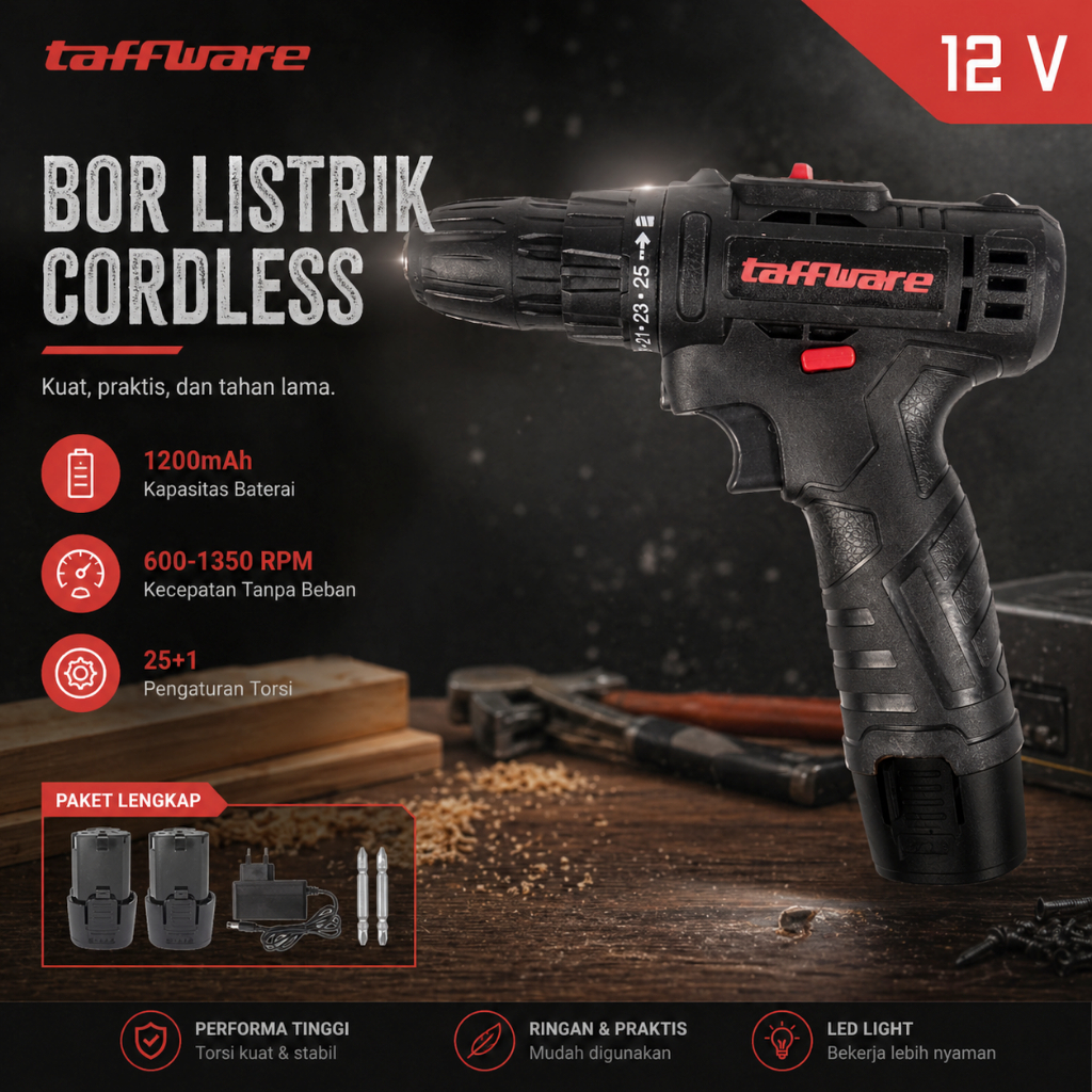 Bor Listrik Cordless Lithium Battery Rechargeable 12V