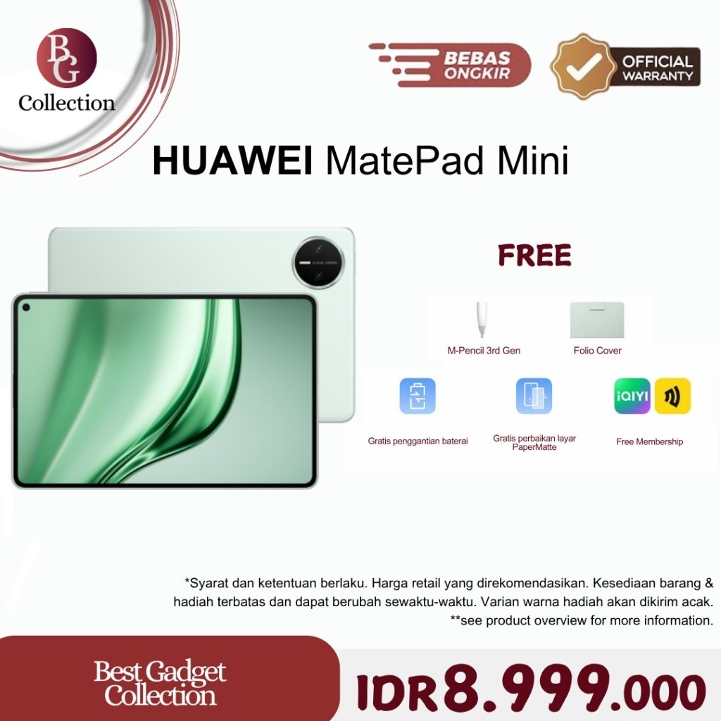 NEW RELEASE - HUAWEI MatePad Mini 12GB + 256GB Tablet | WPS Office 3.0 Tingkat PC Eksklusif | Layar 