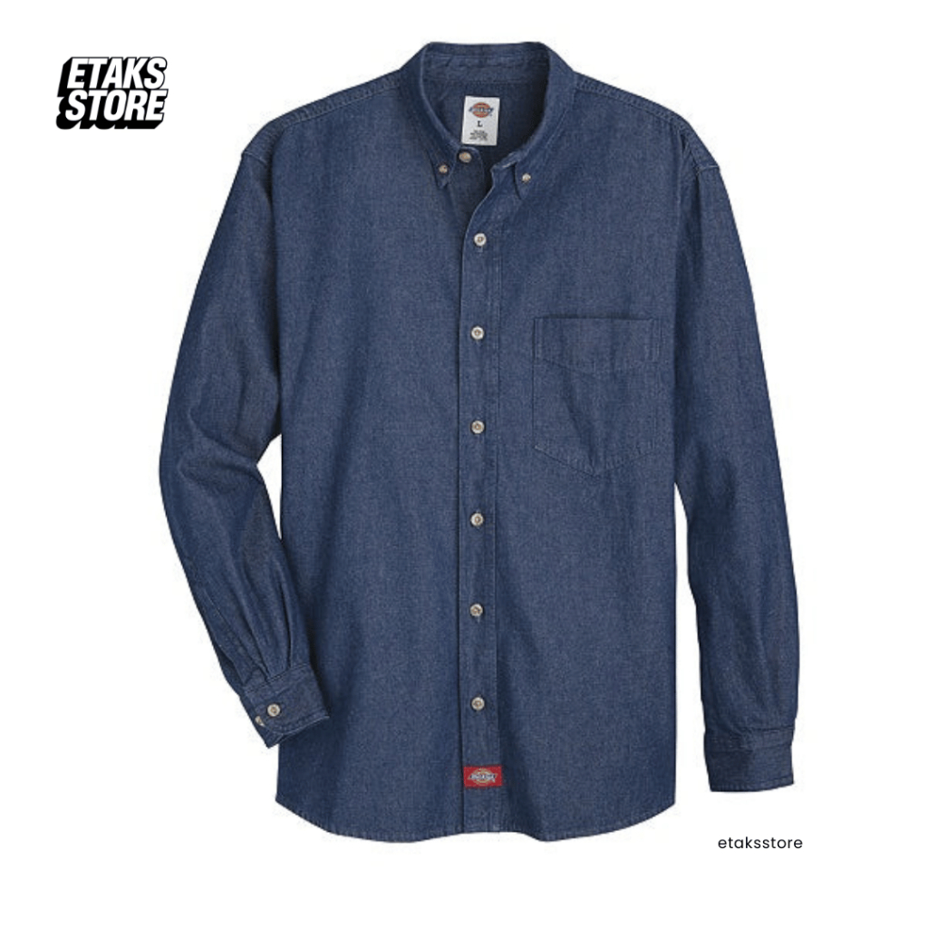Kemeja Dickies Denim Long Sleeve Work Shirt Indigo Blue | Shirt Casual Work Formal | Original Resmi