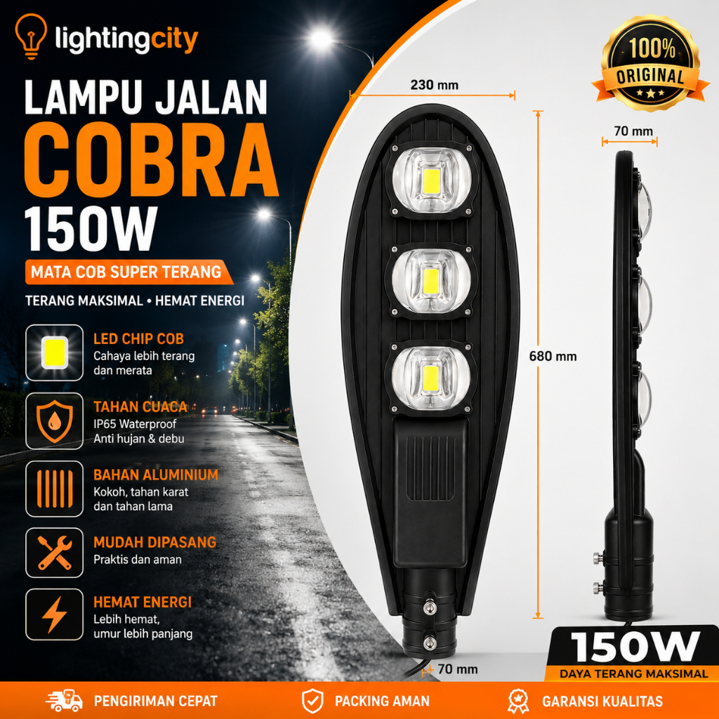 Lampu Jalan LED Cobra 150W  || PJU Led Cobra 150W Waterproof Untuk Lampu Jalan