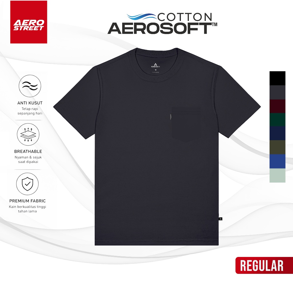 Aerostreet T Shirt Kantong Ozio Polos Reguler Gelap Kaos Pocket KAF01