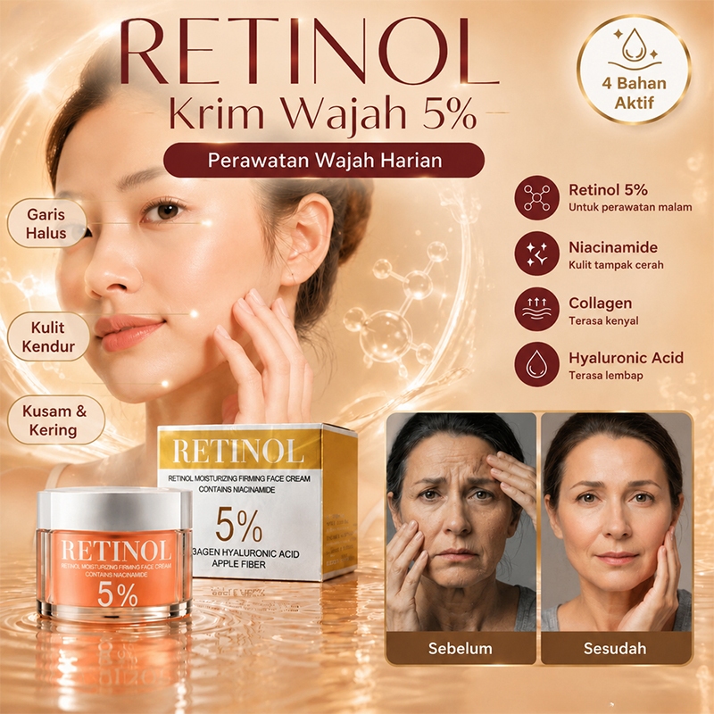 pelembap wajah,cream wajah,pengencang wajah,50ml,Retinol 5%&Niacinamide 5%&Collagen Krim Wajah,Menge