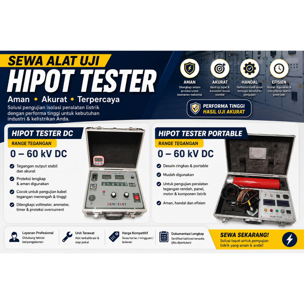 Sewa Alat Uji Hipot Tester kV DC dan Hipot Tester Portable kV DC