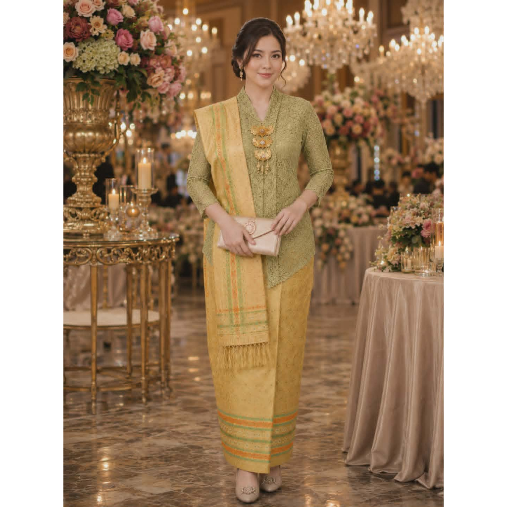 KEBAYA JADI MODERN MEDAN LIMITED OLIVE SET KEBAYA KARTINI MODERN BROKAT LAPIS FULL FURING KATUN LENG