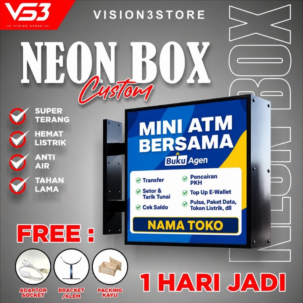 NEON BOX PERSEGI CUSTOM (1 HARI JADI)