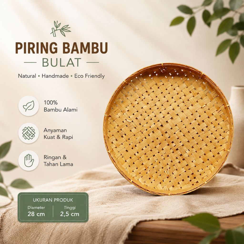 Piring bambu bulat - piring anyaman - piring bambu bulat - piring saji bambu