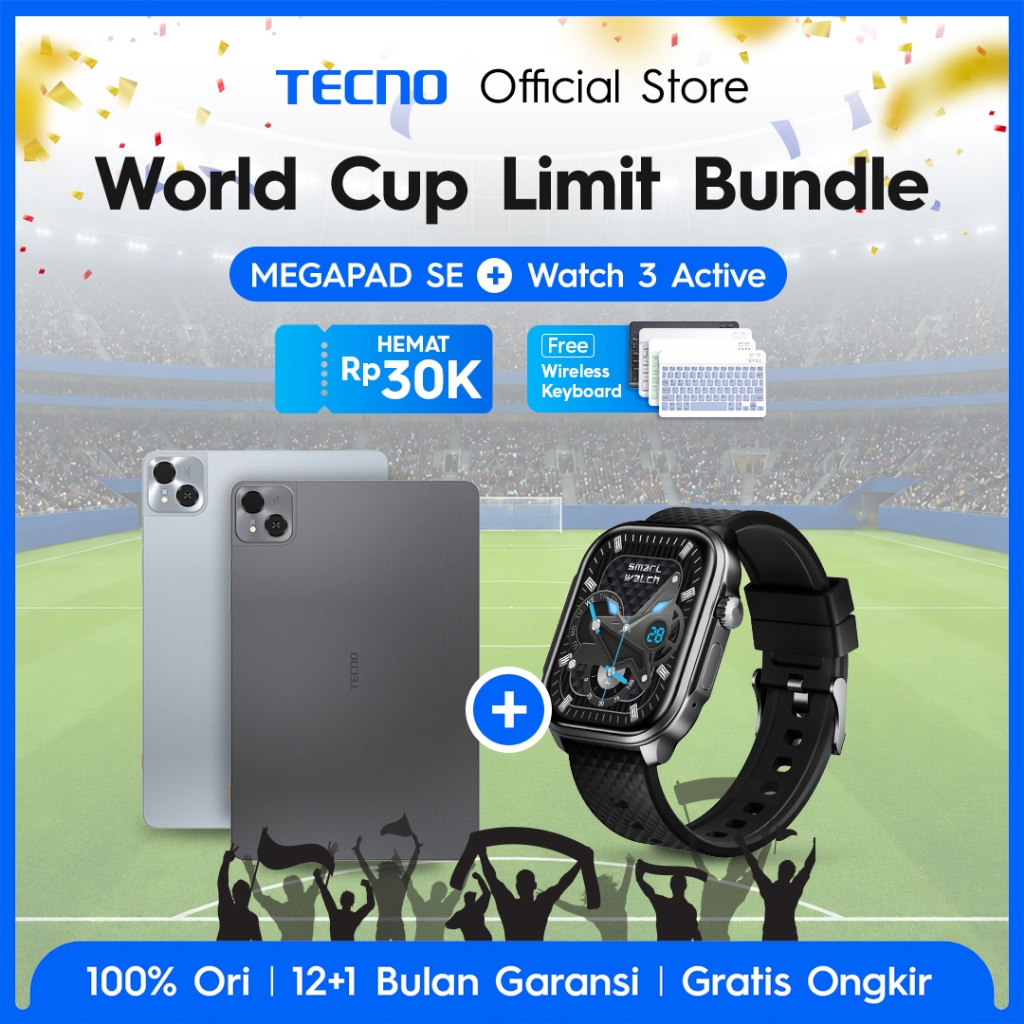 [WORLDCUP BUNDLE] TECNO Megapad SE & Watch 3 Active - Handphone, Smartphone, HP Android, Smart watch