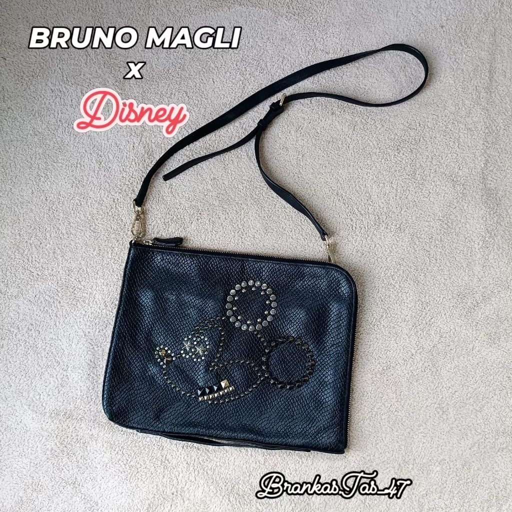 Tas Bruno Magli x Disney Mickey Studded Black Sling Bag Clutch Original
