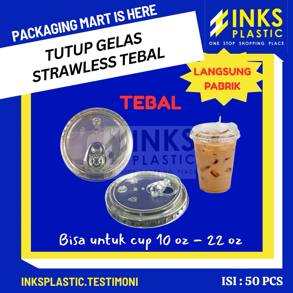 TUTUP GELAS STRAWLESS FLAT TEBAL LID PET TUTUP GELAS STRAWLESS LID CUP PLASTIK