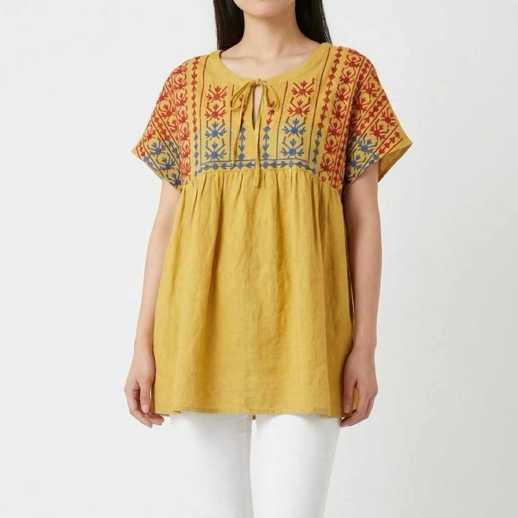 BLUS KAFTAN LINEN KUNING PREMIUM OVERSIZED BORDIR MOROCCAN IMPORT