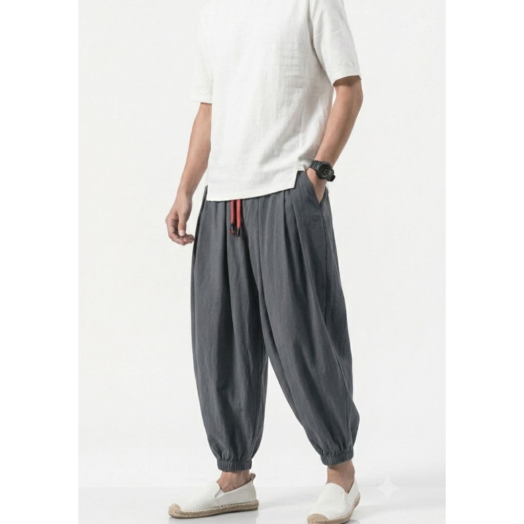 Celana Panjang Aladin Harem Linen Pria Wanita Korean Style Loose Pants Size M L XL XXL Tidak Nerawan