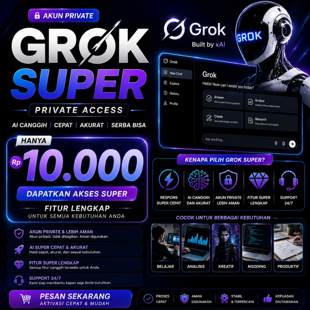 Super GROK Premium Private  Bebas Akses Layanan bikin video grok ai