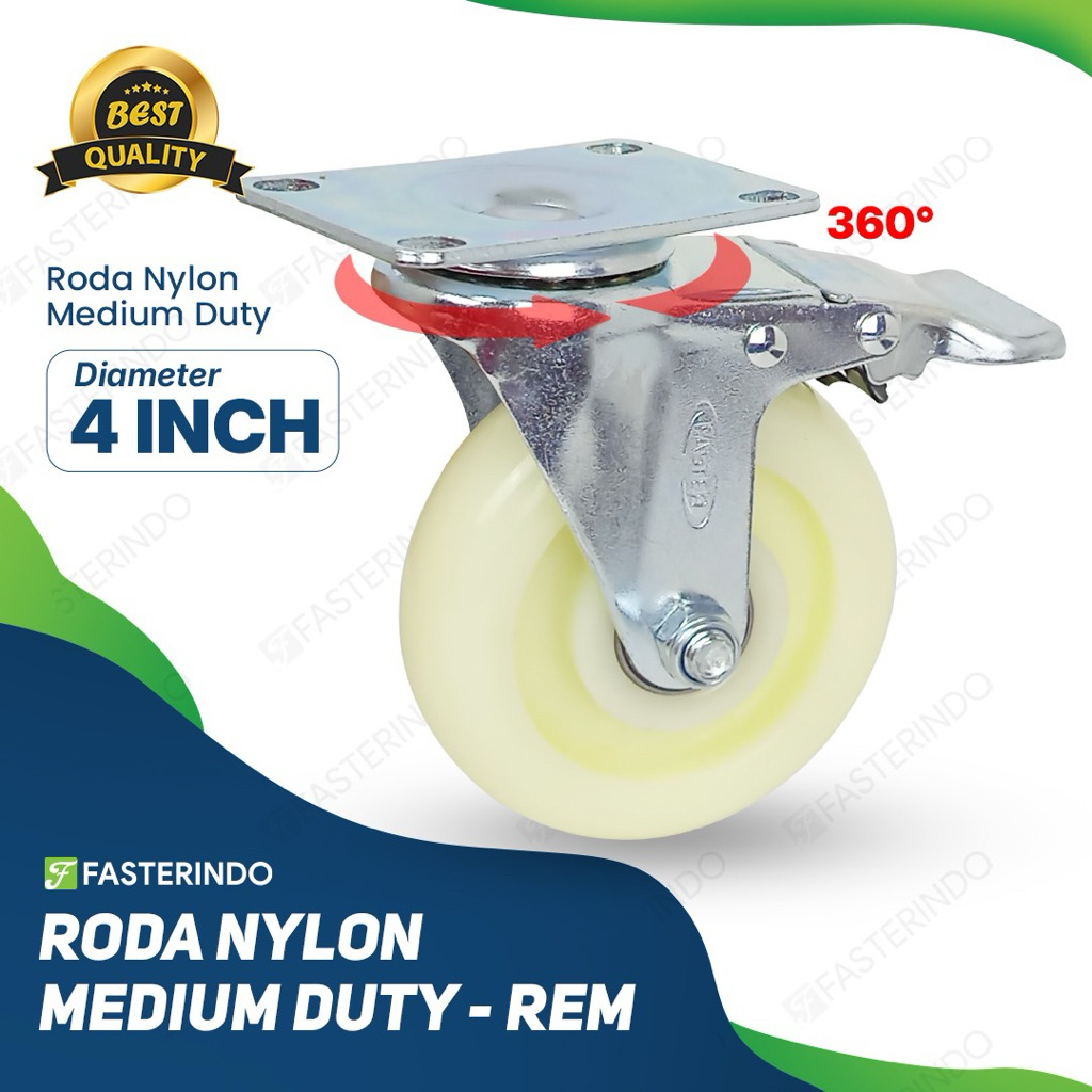 Roda Troli / Roda Nylon 4 Inch Rem / Roda Medium Duty / Roda Nylon