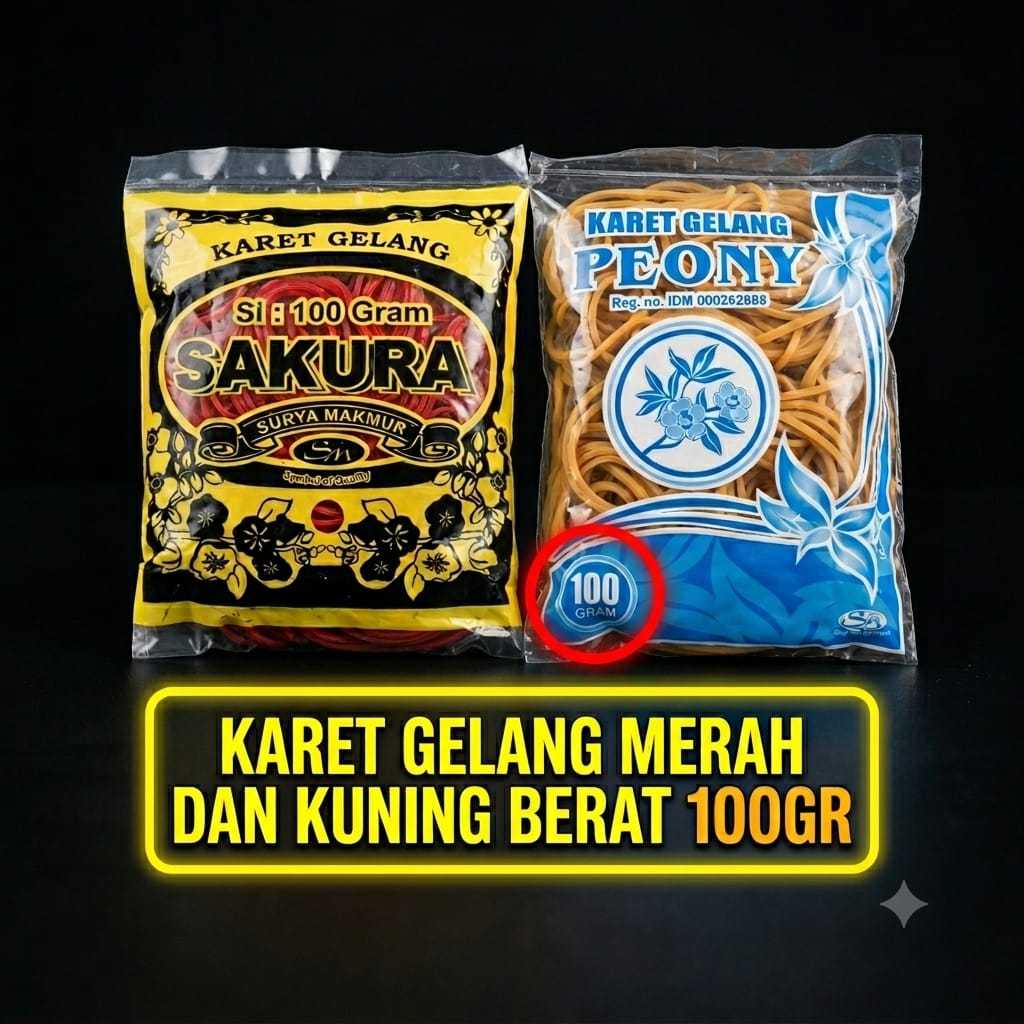 Karet Gelang Kuning Merah 100gr Premium Lembut Kuat / Karet Pentil Gulung Kiloan Murah