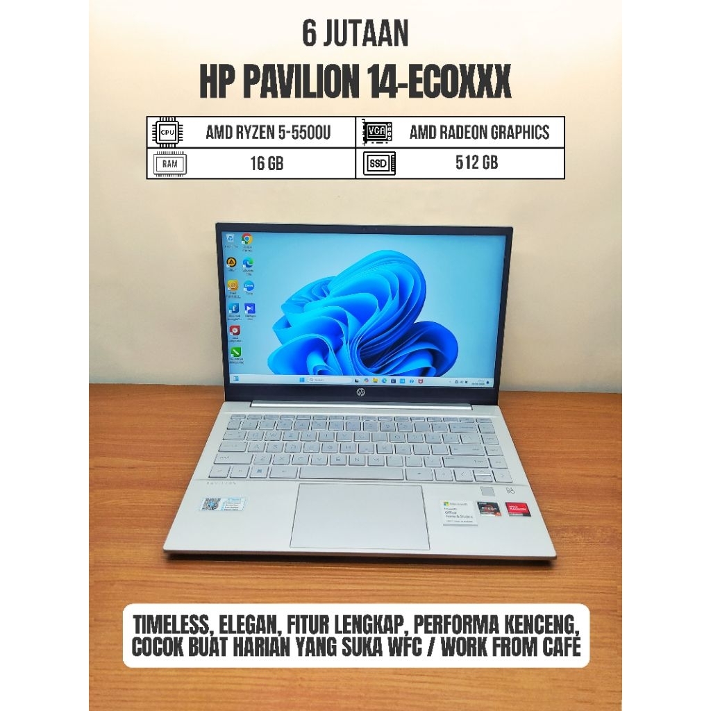 HP Pavilion 14 AMD Ryzen 5-5500U RAM 16GB SSD 512GB Backlit Keyboard