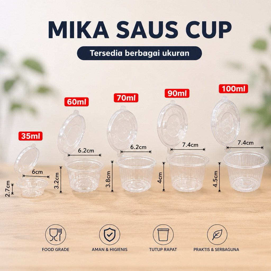 [50 pcs] Mika Saus Cup 25ml, 35ml, 60ml, 70ml, 90ml, 100ml / Mika Cup Saus / Mika Cup Puding / Mika 