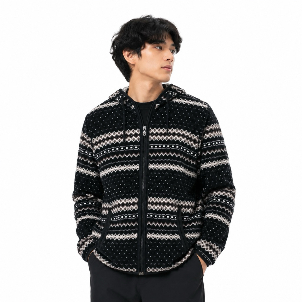 UNIQLO Navajo Micro Fleece Hoodie Full Zip Fleece Motif Tribal Original - L