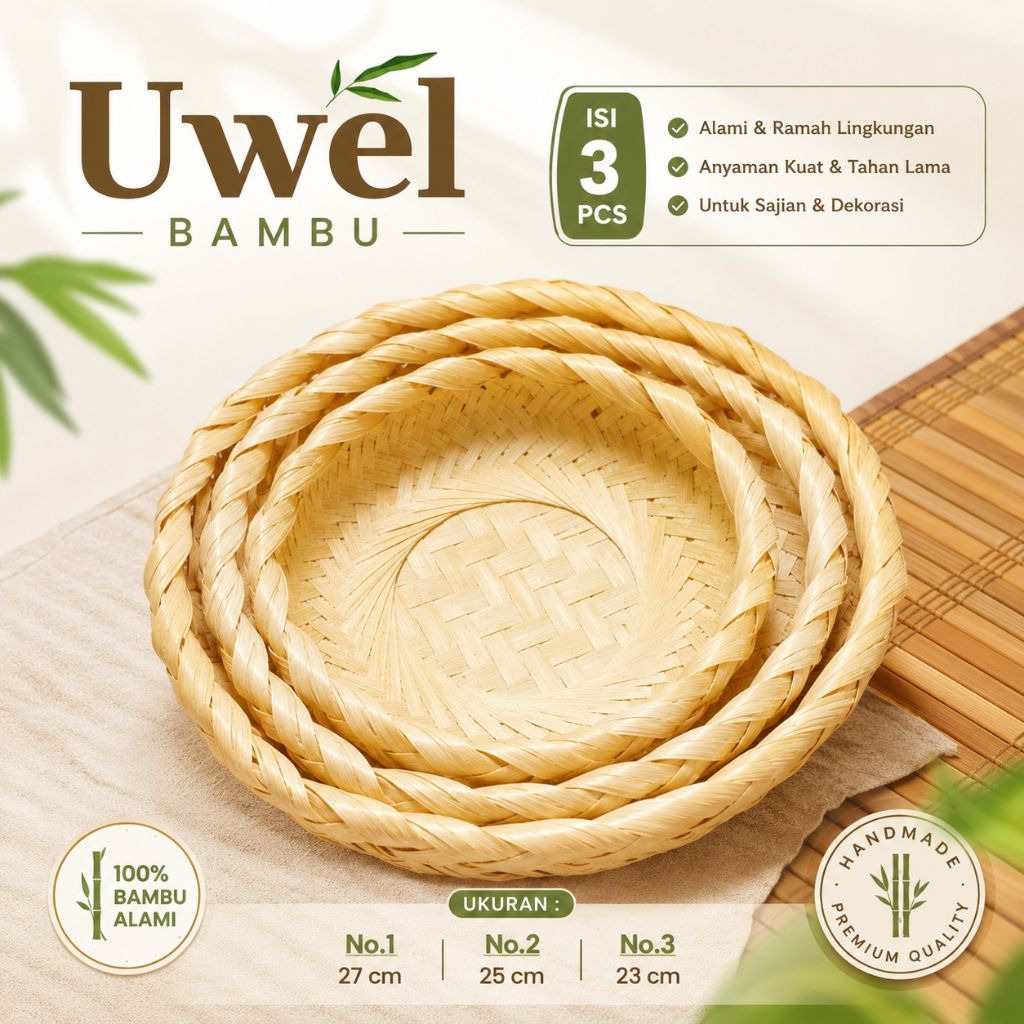 Uwel bulat - uwel bambu - mangkok anyaman - mangkok kukus - mangkok serbaguna - diameter all size