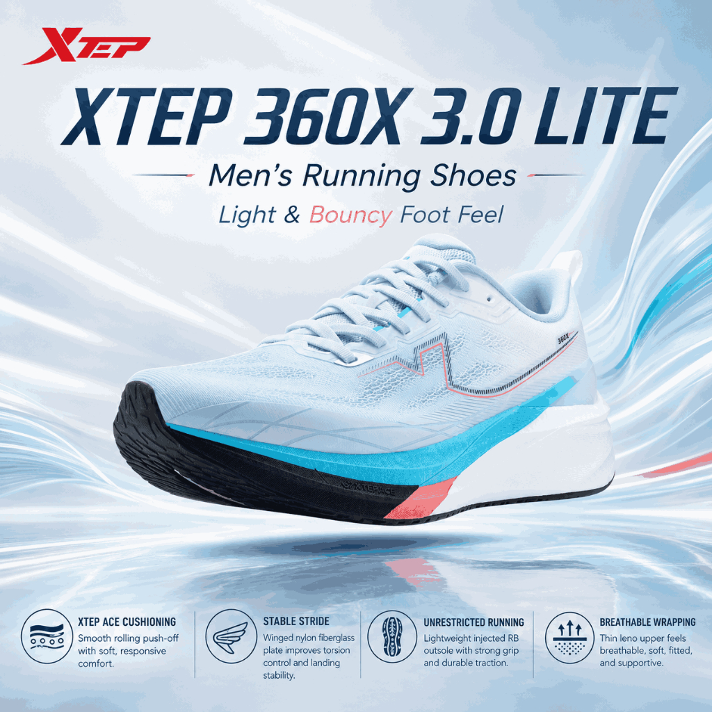 XTEP 360X 3.0 LITE Sepatu Lari Pria Running Shoes Light Bouncy Foot Feel Racing Last XTEP ACE Stable