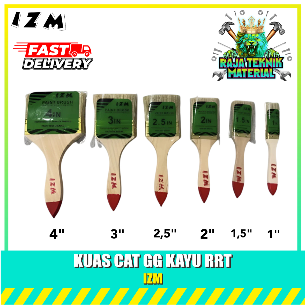 GROSIR Kuas Cat Kayu Tembok Dinding IZUMO ECO [1 Lusin] / Kuas Cat Gagang Kayu MURAH 1Inch 1.5Inch 2