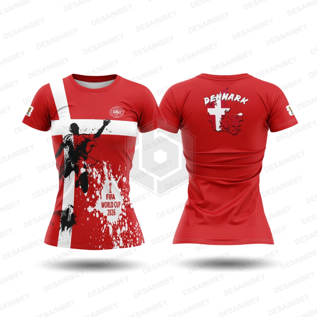 Baju Kaos Wanita Jersey Piala Dunia Denmark / Jersey Denmark Fullprint Art-01