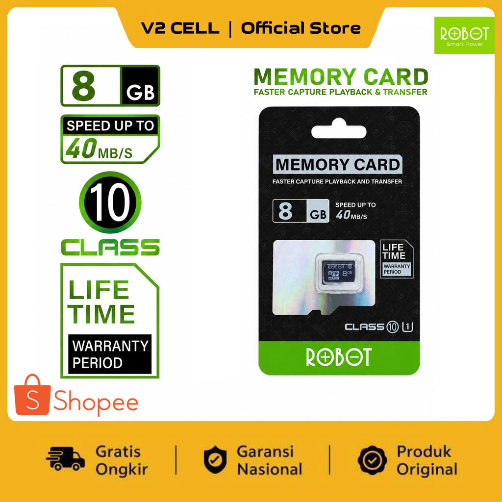 ROBOT TF Card 8GB Memory Card With Package High Speed Class 10 Original Lifetime Garansi Resmi Robot