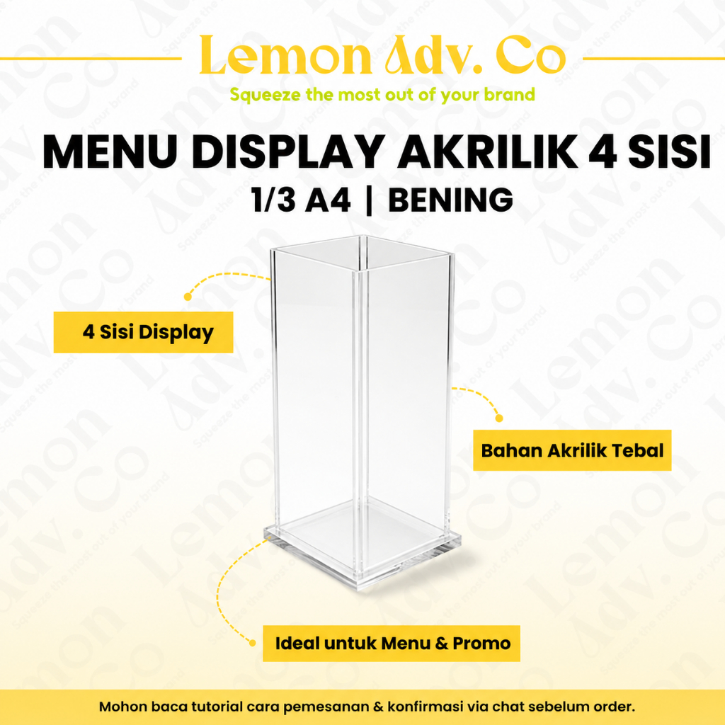 Acrylic Menu Display 4 Sisi 1/3 A4 | Tabletop Stand Menu Akrilik