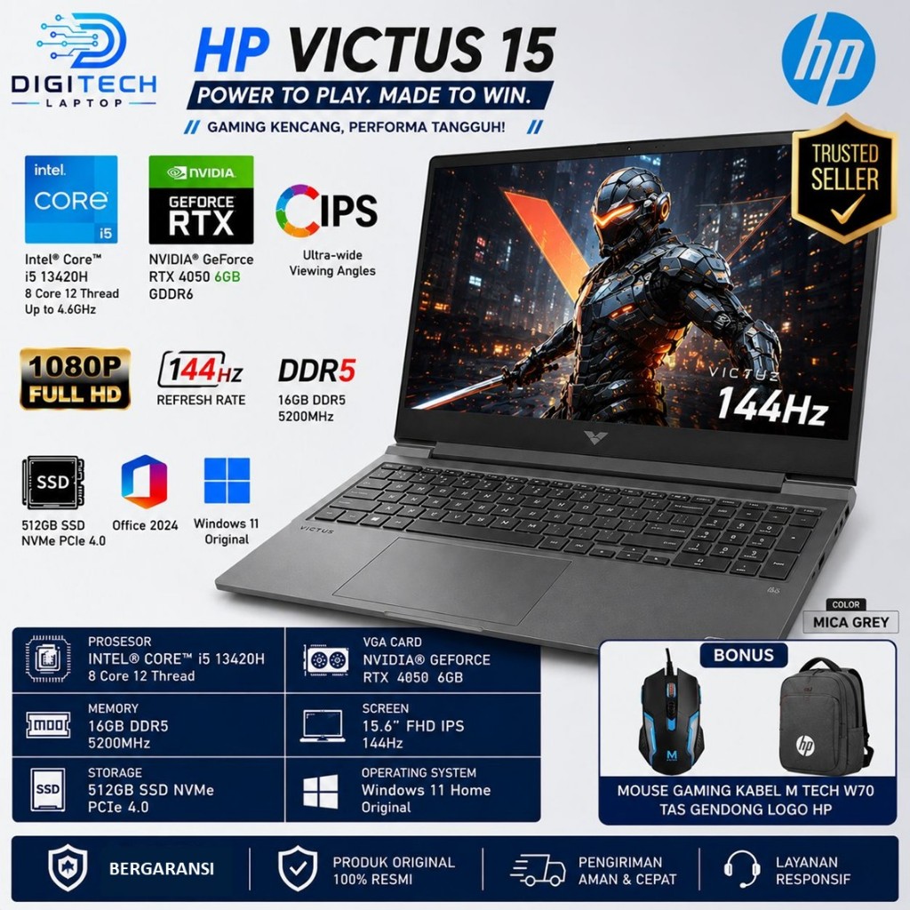 Laptop Gaming HP Victus 15 Gaming Laptop i5-13420H RTX4050 6GB | 16GB DDR4 512GB SSD | FHD IPS 144Hz