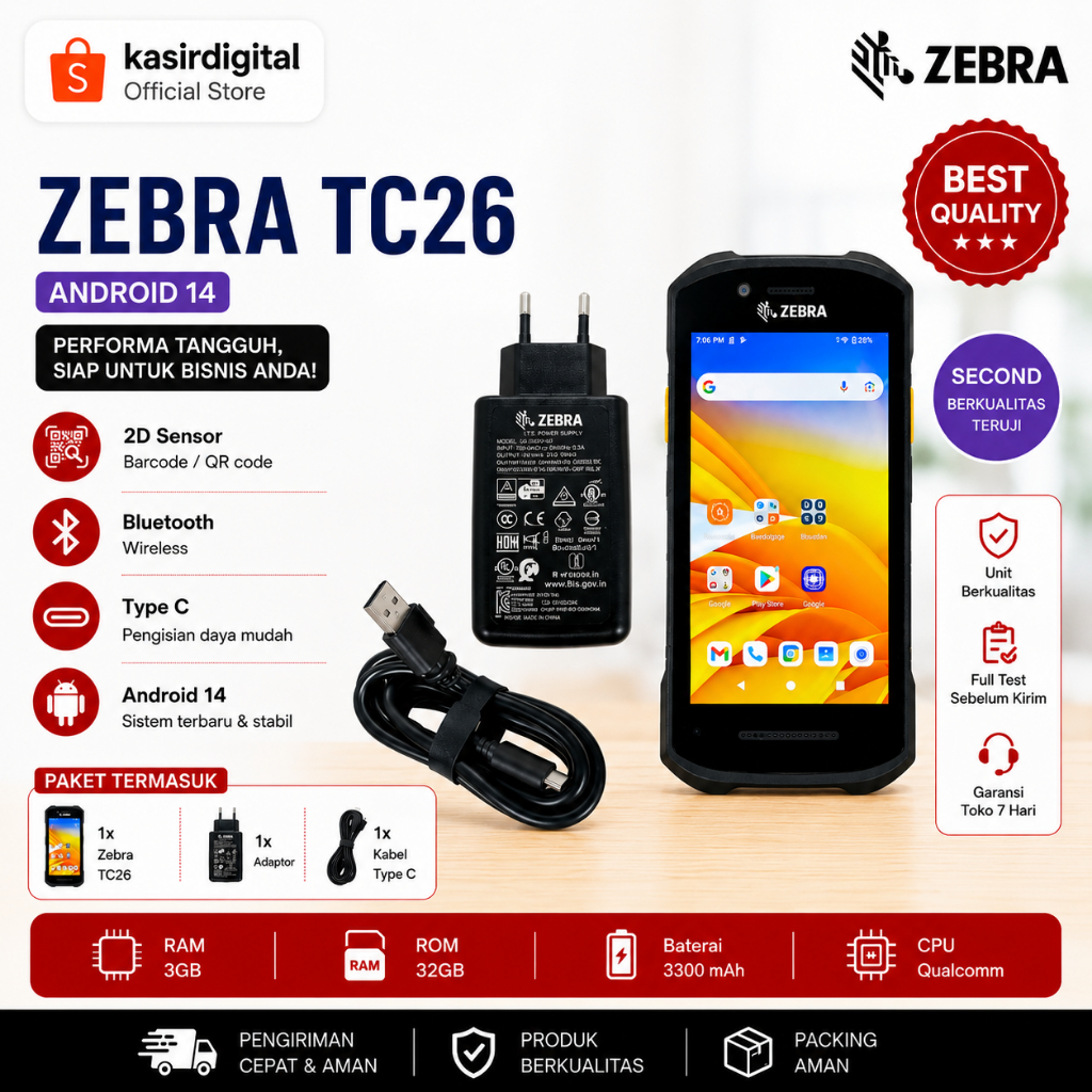Handphone Scanner PDA PDT OS Android 14 Zebra TC26 TC 26 TC 26BK - Second Normal