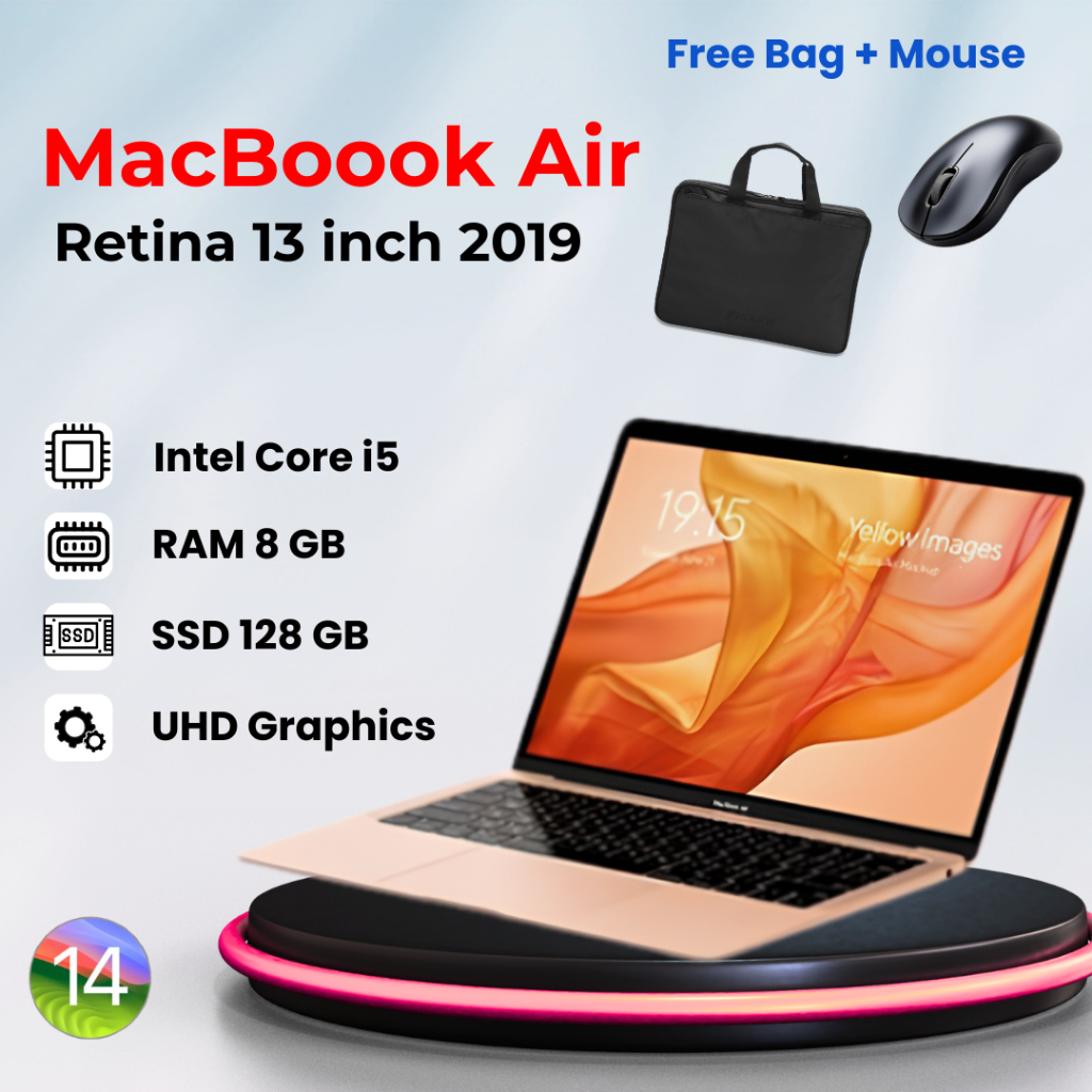 MacBook Air Retina 13" 2019 i5 8/128GB Sonoma 14.8.4 Laptop Bekas Seken Bergaransi Free Mouse dan Ta