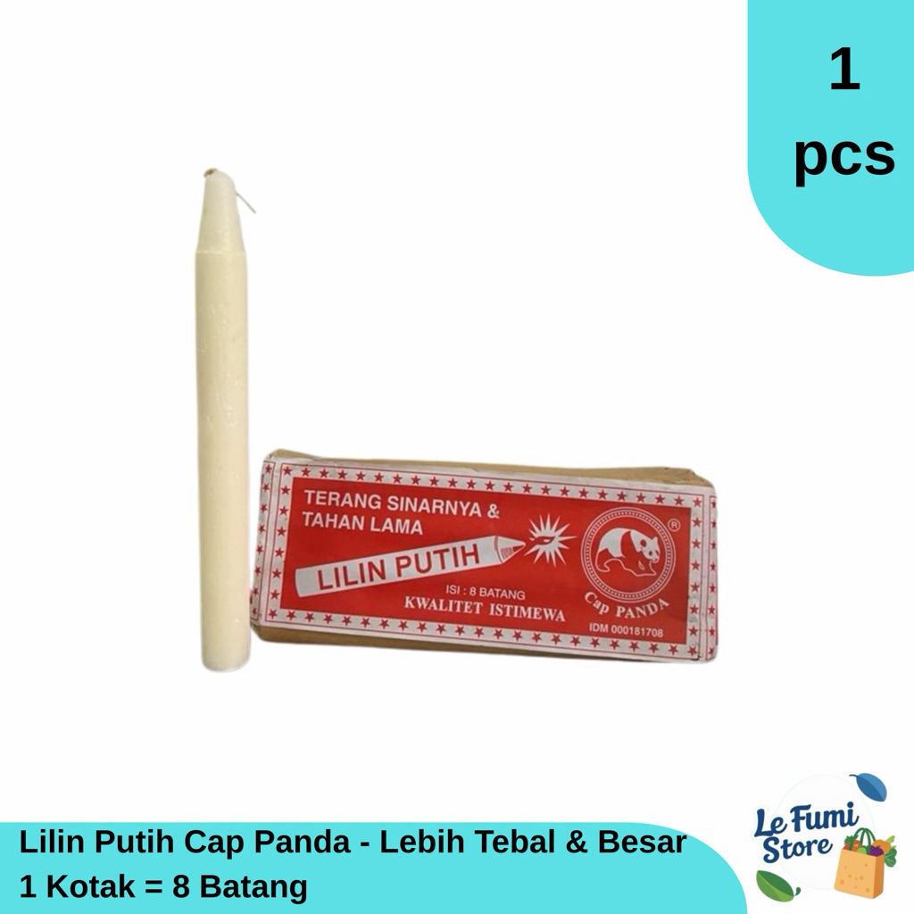 Lilin Putih Cap Panda - Lilin Lebih Tebal dan Besar - Kotak - Isi 8 Batang