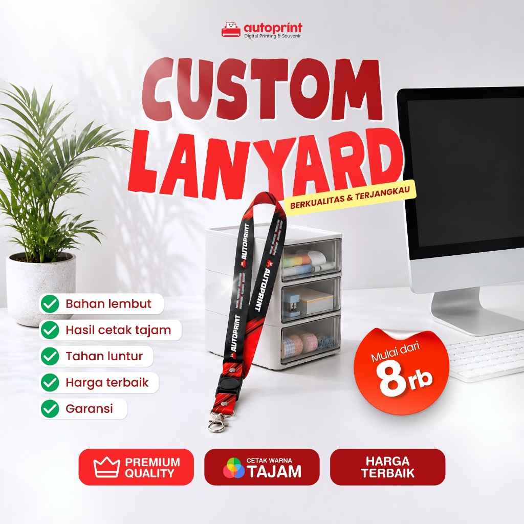 Lanyard Custom Print Tissue 2cm Full Color | Tali ID Card Custom Logo Nama Event | Minimal 3 PCS