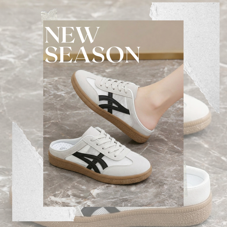 Slip On Mule Sneakers T-01 ABU & KUNING Backless sneakers Trip Sepatu Olahraga Kasual
