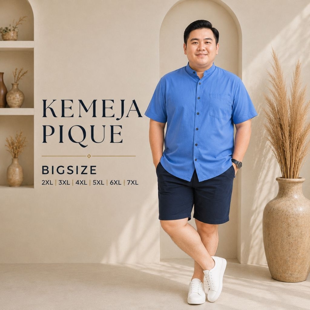 Kemeja Pique Putih Jumbo Premium Pria Big Size polo shirt polos