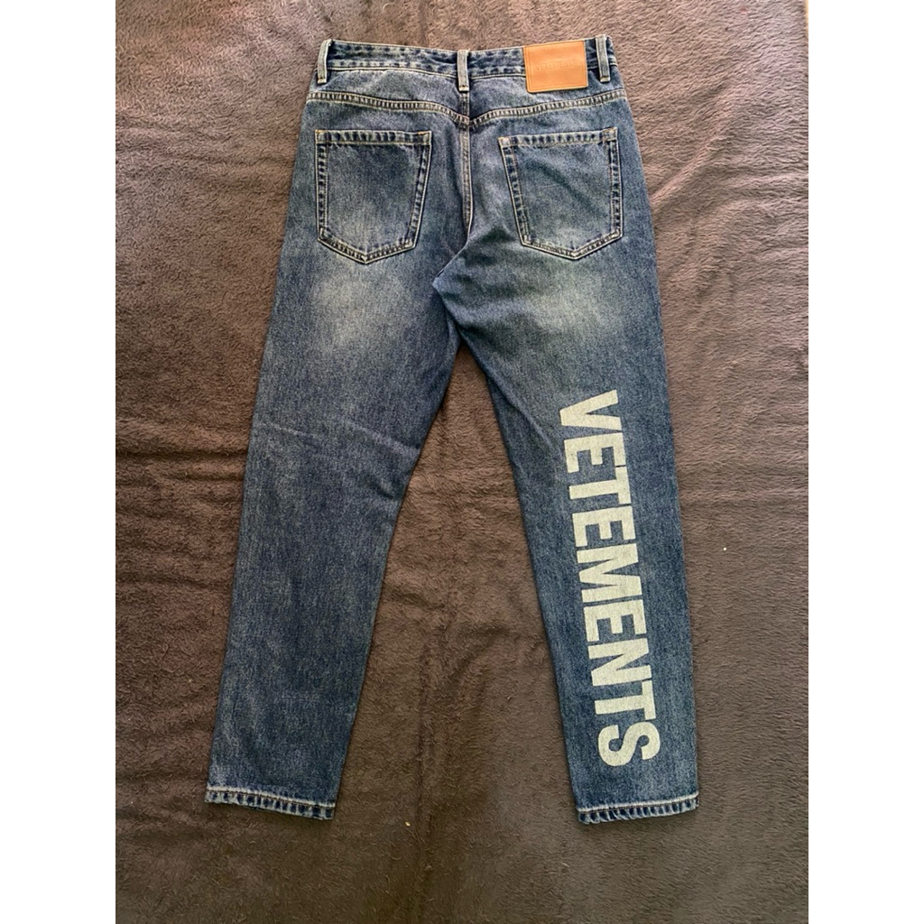 Vetements Back Logo Embroidered Denim Jeans Pants