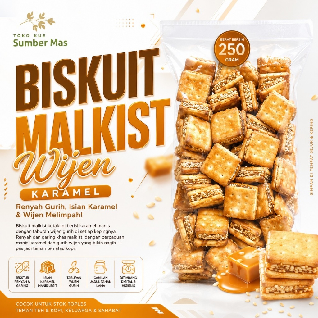 Biskuit Malkist Wijen Karamel 250gr - Malkist Caramel Wijen Kotak Renyah