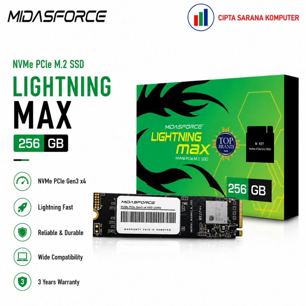 SSD NVME M.2 256GB MIDASFORCE LIGHTNING MAX SSD NVMe M.2 PCIe Gen3 x4 M2 NVME