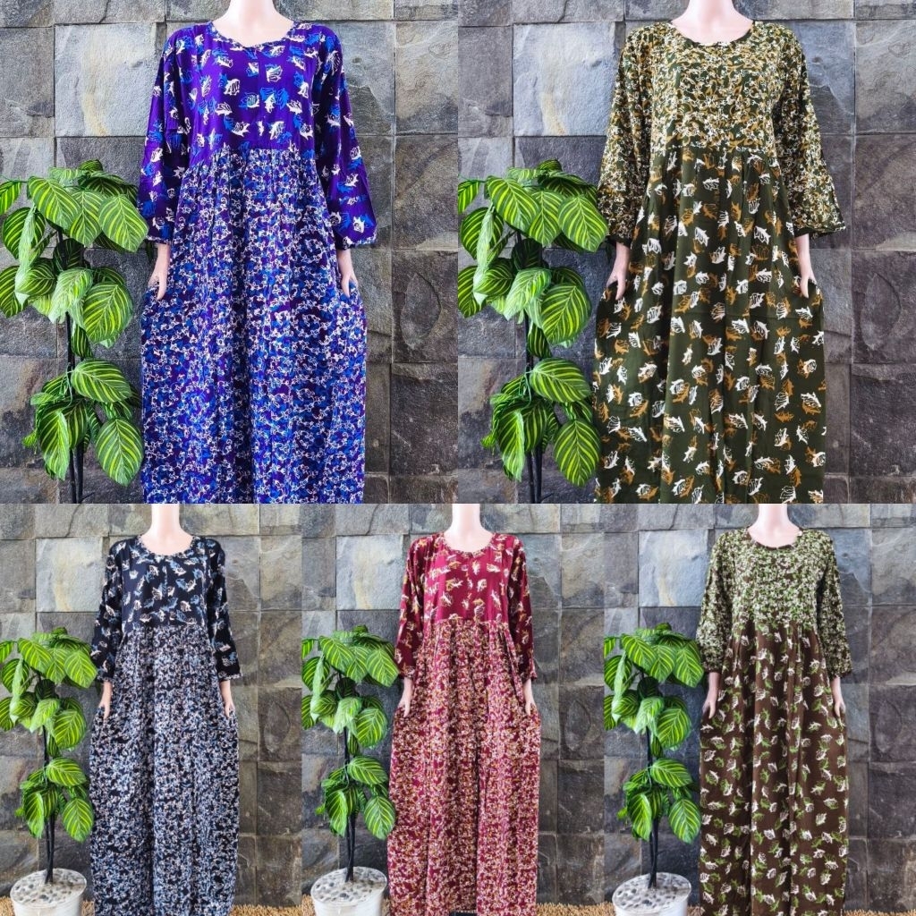 Longdress Jumbo Lengan 3/4 Ld 120 Daster Busui Friendly Gamis Batik Huza | S Wiru Jumbo 3/4
