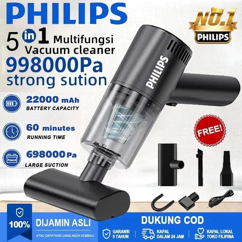 PHILIPS Vacuum Cleaner 998000Pa 5 in 1 Nirkabel Penyedot Debu Genggam Daya Hisap Kuat Portable untuk