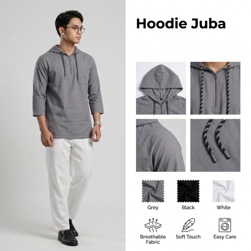 Muslim Eksklusif Kaff Apparel Koko Kurta Hoodie Pria Dewasa Premium Baju Muslim Modern Koko Pakistan