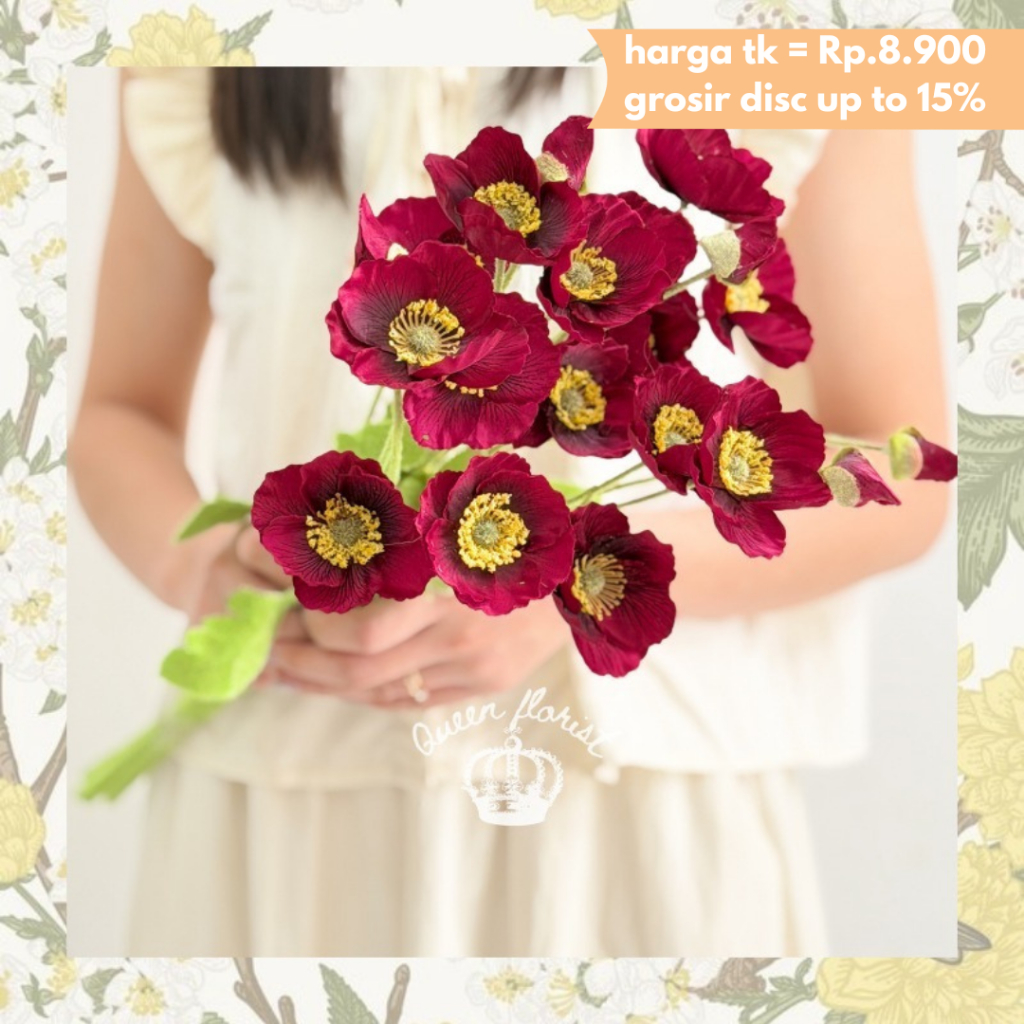 4 CABANG POPPY FLOWER SPRAY BUNGA POPPY ARTIFICIAL FLOWER BUNGA CORN POPPY PALSU BUNGA HIAS BUKET DE