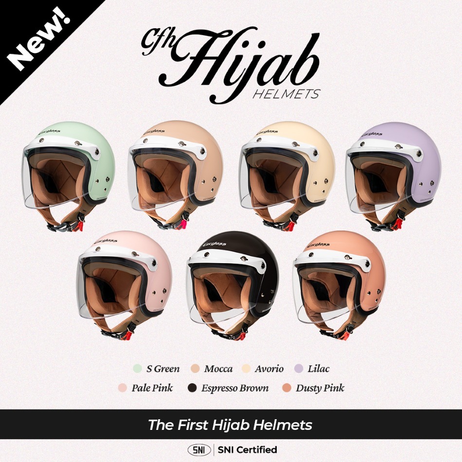 CARGLOSS CFH HIJAB INOVASI TERBARU HELM WANITA HIJAB HALF FACE ORIGINAL, CARGLOSS HELMET OFFICIAL