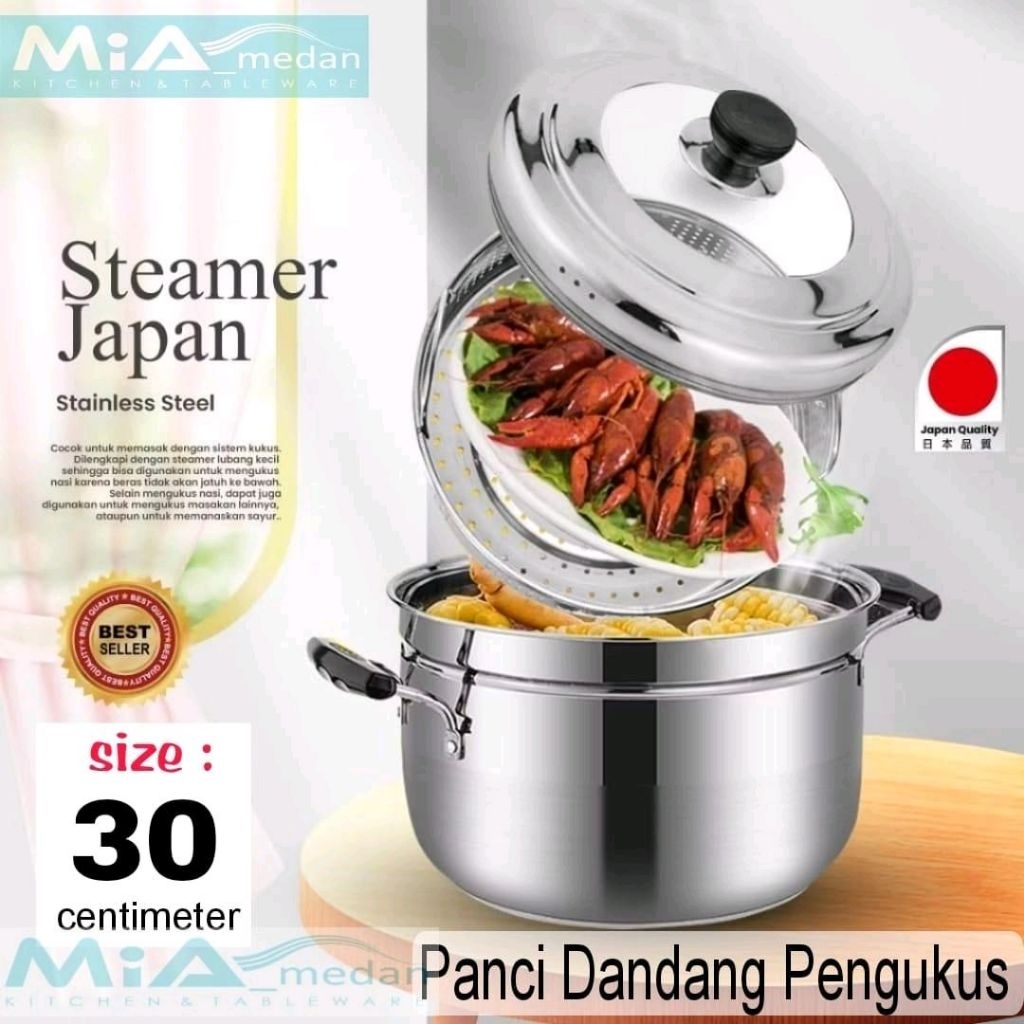MiA Panci Kukus Dandang Steamer JAPAN JUMBO 30cm / 10 liter 2 Susun Stainless Steel Bakpao Siomay Ku
