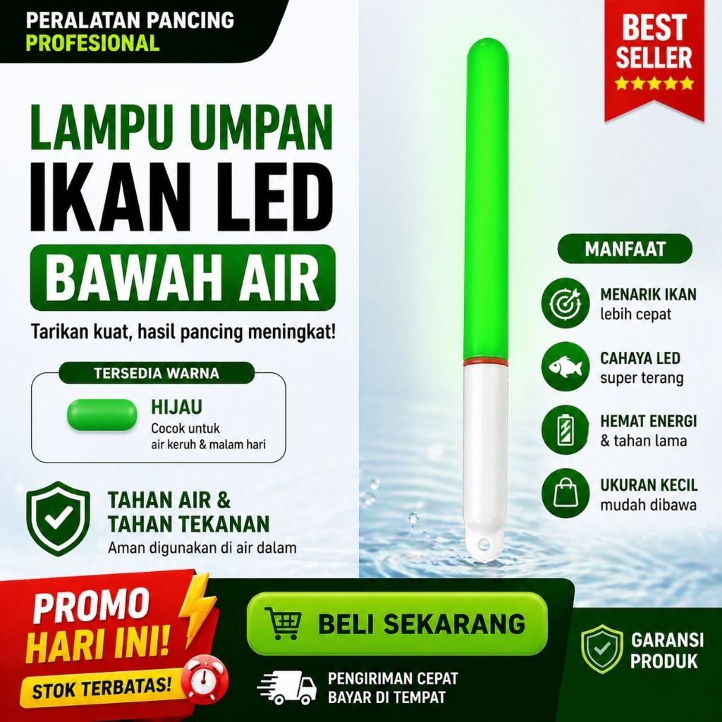 kambangan pelampung pancing Lampu Umpan LED Hijau Bawah Air Waterproof | Lampu Pancing Malam Penarik