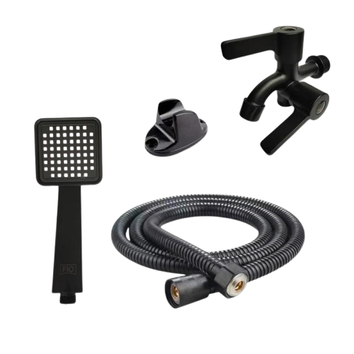 PALOMA - paket murah kran cabang 3/4 hitam dan hand shower hitam 17BL kepala shower mandi plastik