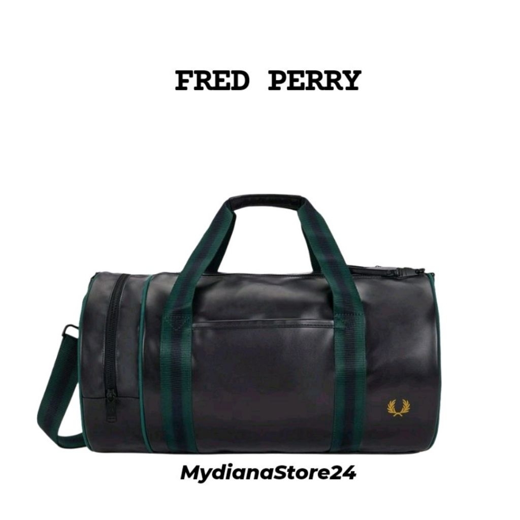 FRED PERRY - FRED PERRY CLASIC BARREL BAG - NAVY/GRSSRT