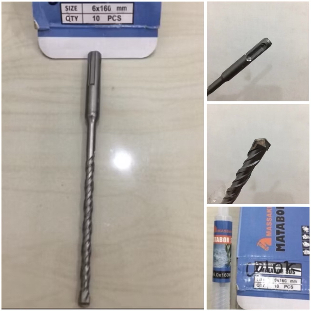 MASSAKI 6x160 Mata bor beton colok 6mm x 16cm sds plus tembok dinding hammer drill 6 mili concrete w
