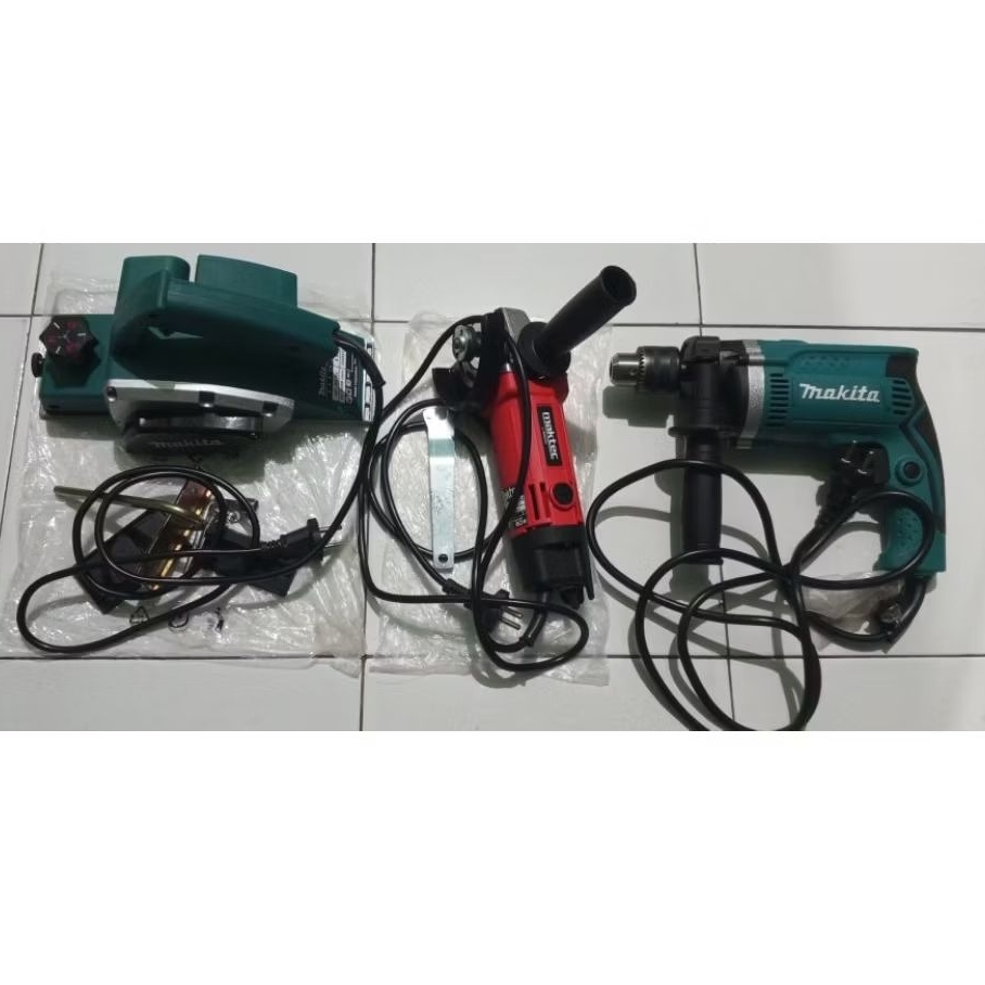 ,Paket Mesin Gerinda 4" Maktec MT954, Mesin Bor 13 MM Makita HP1639 Dan Mesin Serut Ketam Kayu Listr