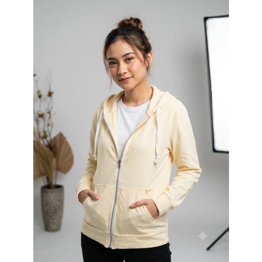 Jaket wanita hoodie kuning polos