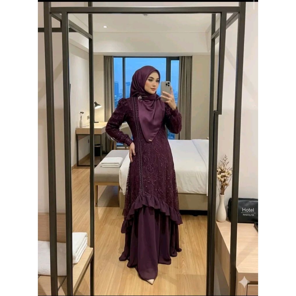 Biancana Dress Gamis Terbaru 2026 Bahan Crinkle Mix Brukat Sapto Anggun Cantik Mewah Elegant Pesta M